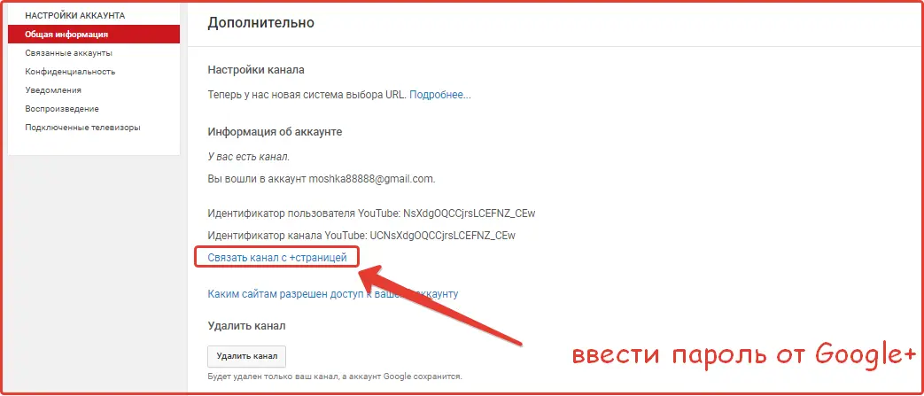 Связываем аккаунт YouTube: Шаг №4