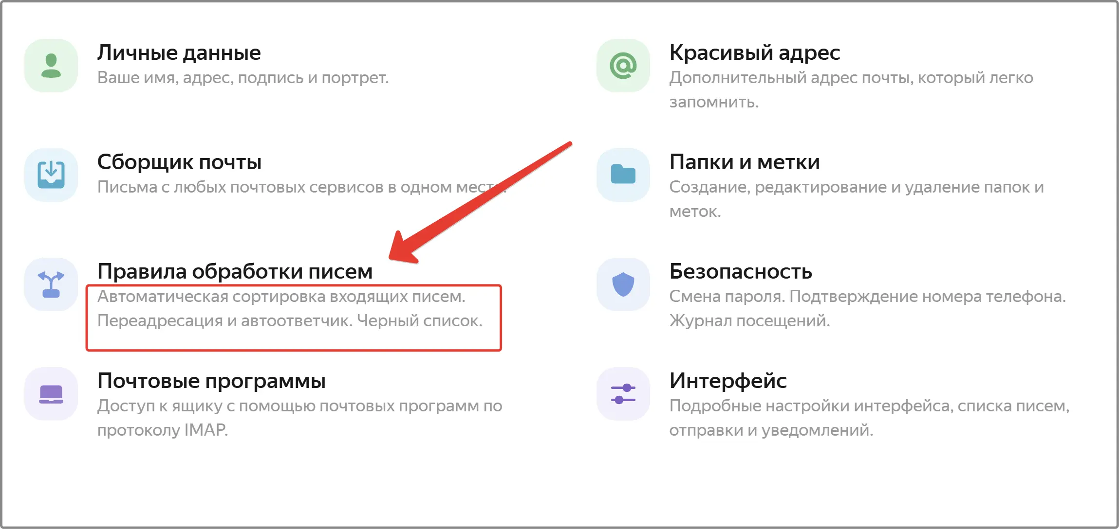 Правила обработки почты