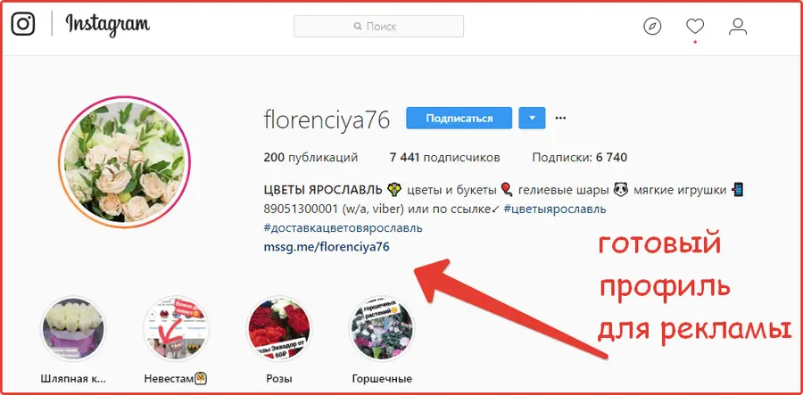 Пример готового профиля для раскрутки в Инстаграм