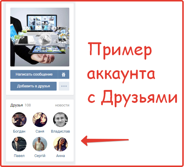 Example of a VKontakte account with friends