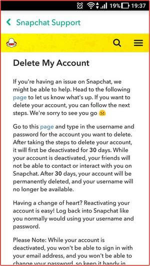 Actions on your Snapchat account: step #13