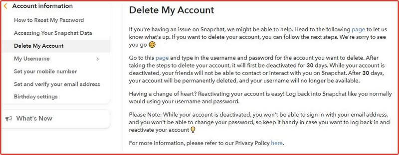 Actions on your Snapchat account: step #17