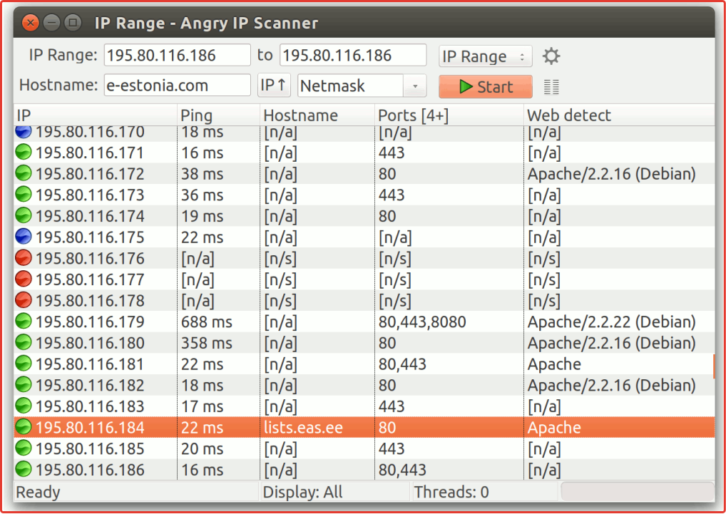 Appearance of the Angry ip Scanner utility