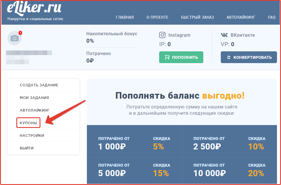 Coupon activation on the Eliker.ru website