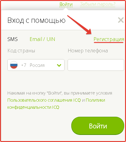 picture screenshot ICQ registration